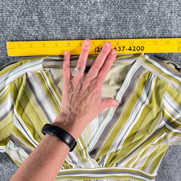 BCBG Maxazria Brushstroke Striped Faux-Wrap Top Green Blue Gray White Size S - Picture 9 of 10